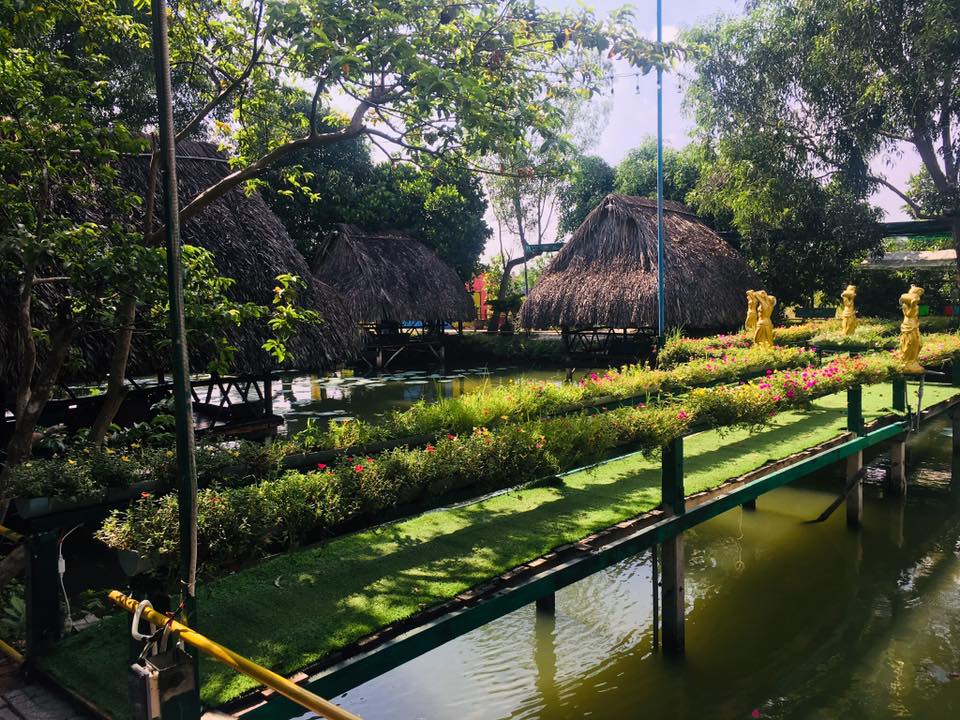 Không gian sân vườn thoáng mát, được bố trí khoa học với nhiều cây xanh.